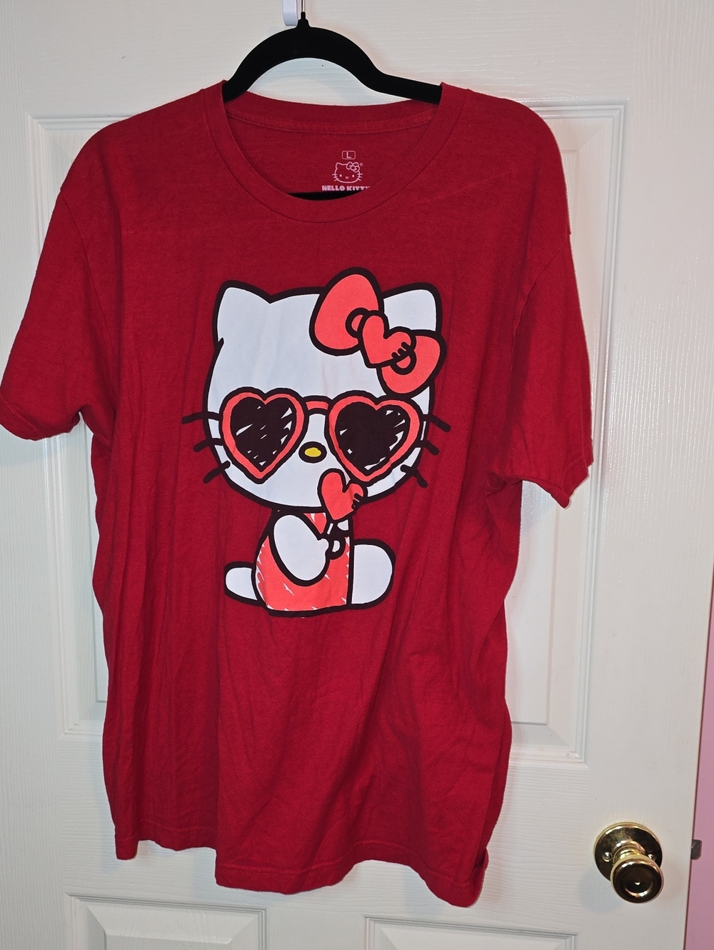 Hello Kitty Red Short Sleeve Tee with Pink Bow and Heart Sunglasses